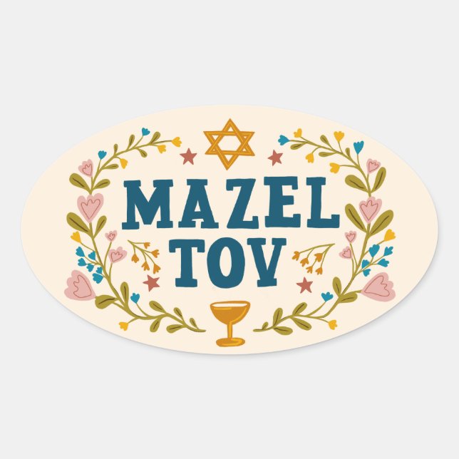 MAZEL TOV BAR BAT MITZVAH Jüdischer individuell ei Ovaler Aufkleber (Vorderseite)