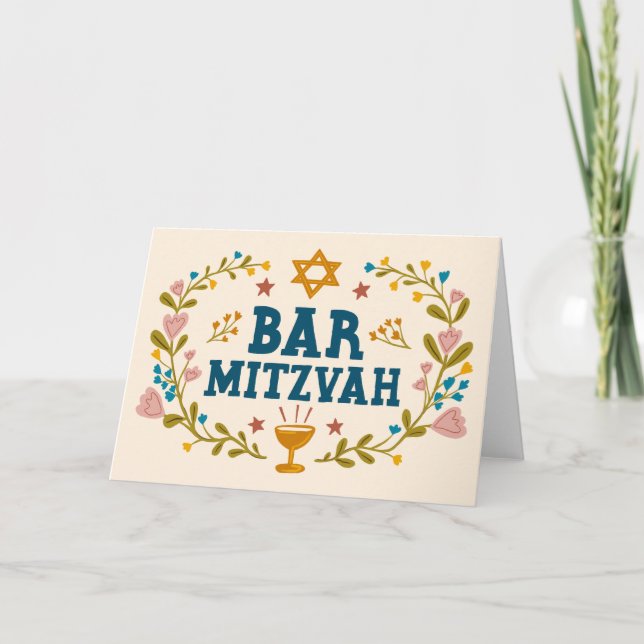 MAZEL TOV Bar MITZVAH Jüdischer, handgezeichnet, k Karte (Vorderseite)