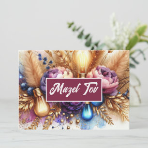 Mazel Tov Gratulationskarte, Lichter, Floral Einladung