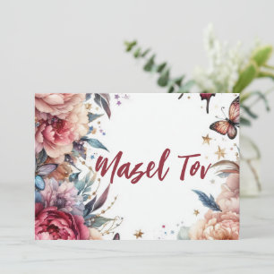 Mazel Tov Gratulationskarte, Schmetterlinge Rosa Einladung