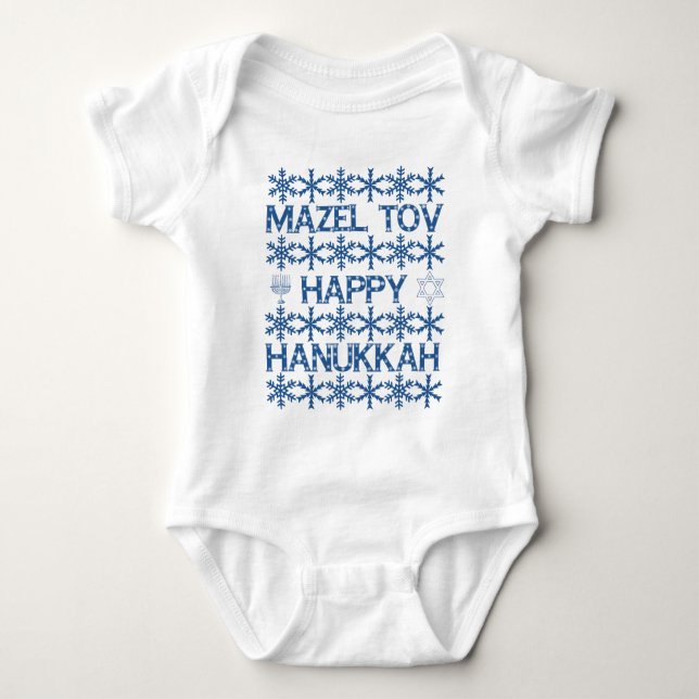 Mazel Tov Happy Hanukkah Snowflakes Jüdisches Part Baby Strampler (Vorderseite)