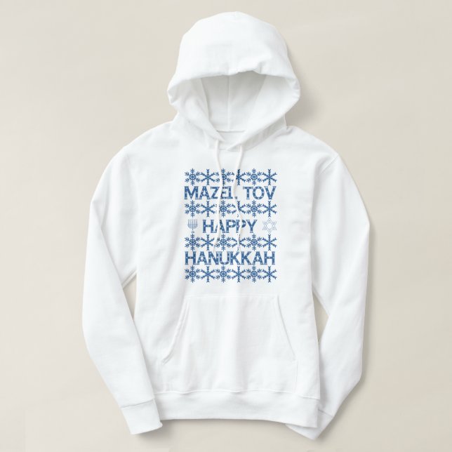 Mazel Tov Happy Hanukkah Snowflakes Jüdisches Part Hoodie (Design vorne)