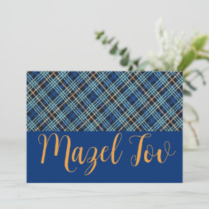 Mazel Tov Karte Elegant Modern, Blau Gold Kariert 