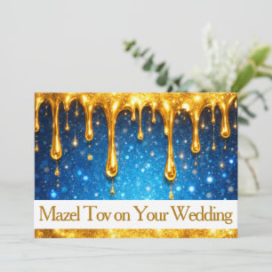 Mazel Tov Karte für Hochzeit, Blau tropfendes Gold