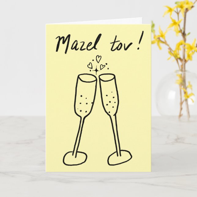 Mazel Tov Wedding Champagne Cheers Sketch Doodle Karte (Gelbe Blume)