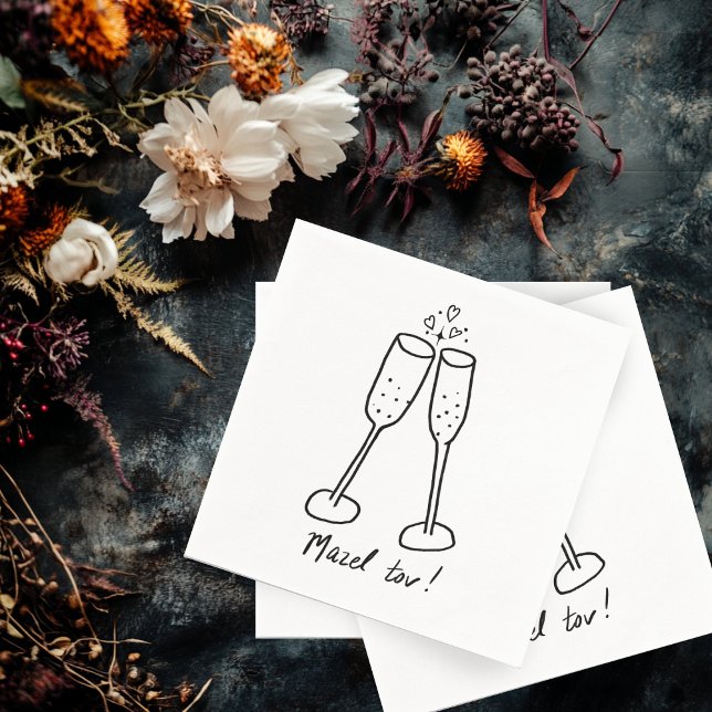 Mazel Tov Wedding Champagne Cheers Sketch Doodle Serviette (Mazel Tov Jewish Wedding Engagement Champagne Cheers Sketch Doodle Napkins
)
