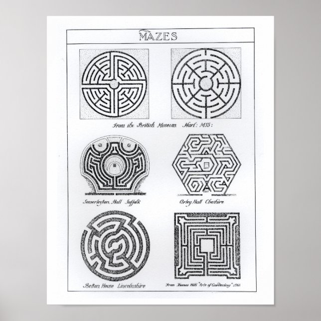 Mazes, c.1900 (Gravur) (b/w-Foto) Poster (Vorne)