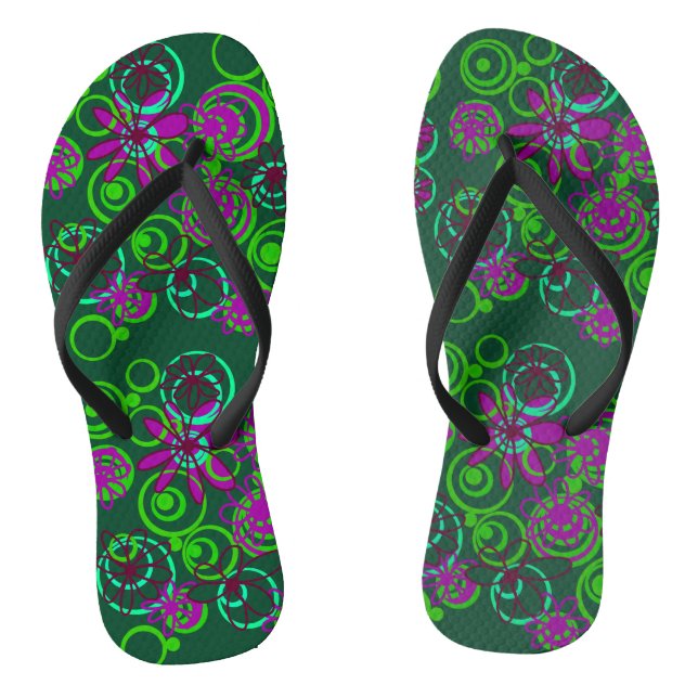 Mazipoodles Blumenbläschen Grün Lila Plane Flip Flops (Fußbett)