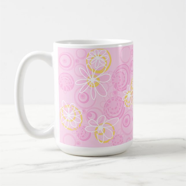 Mazipoodles Blumenbläschen - Rosa Gelb Weiß Kaffeetasse (Links)