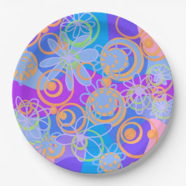 Mazipoodles Blumenblasen Multi Blue Orange Blue Pappteller