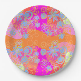 Mazipoodles Blumenblasen Multi Pink Orange Blu2 Pappteller