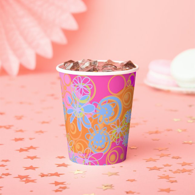 Mazipoodles Blumenblasen Multi Pink Orange Blue Pappbecher (Insitu)