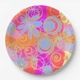 Mazipoodles Blumenblasen Multi Pink Orange Blue Pappteller