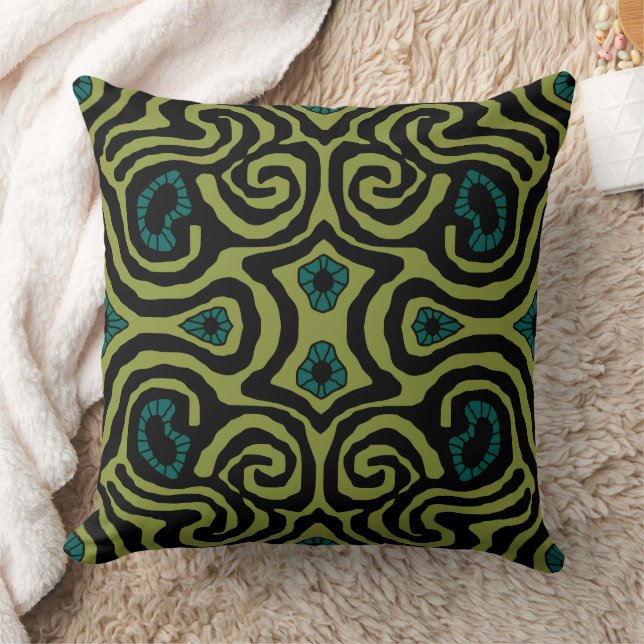 Mazipoodles Crazy Maze - Olive Black Aquamarin Kissen (Decke)