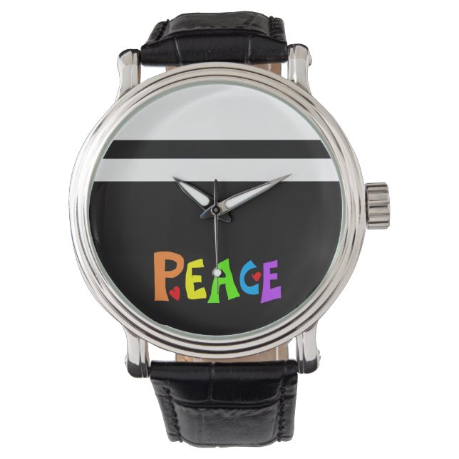 MAZIPOODLES Frieden Regenbogen 3 Armbanduhr (Vorderseite)