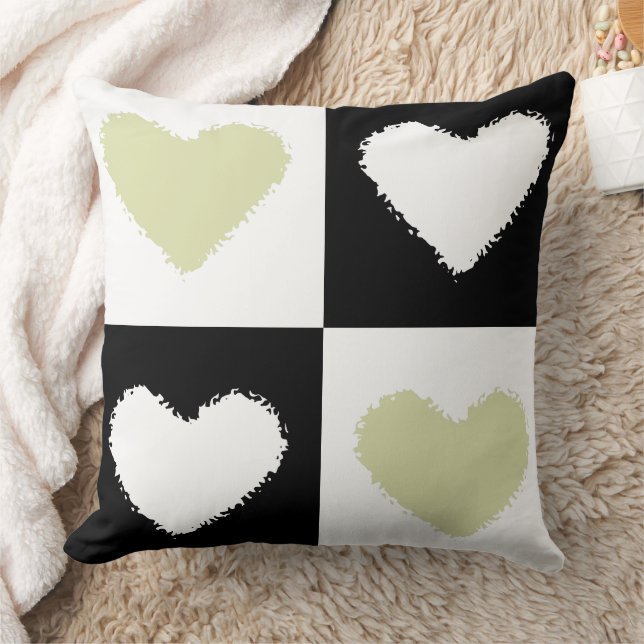 Mazipoodles Hearts Abstraction Pastel Olive Green Kissen (Decke)