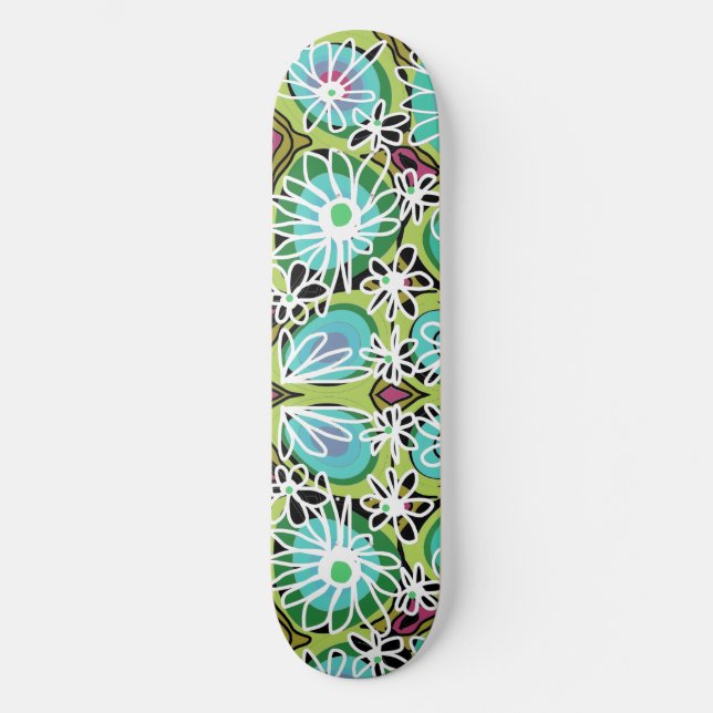 Mazipoodles Liebe Blume - Grün, Aquamarin, Lila Skateboard (Vorderseite)