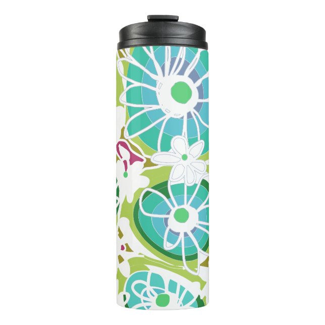 Mazipoodles Liebe Blume - Grün, Aquamarin, Lila Thermosbecher (Vorderseite)