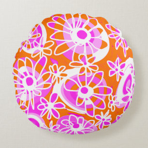 Mazipoodles Liebe Blume - Orange Pink White Rundes Kissen