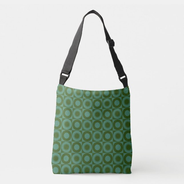 Mazipoodles Mid Century Karo Dark Green Tragetaschen Mit Langen Trägern (Vorderseite)