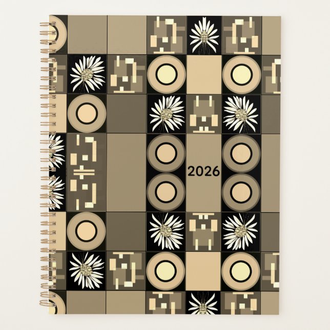 Mazipoodles Patchwork-Quilt 2 Sepia Planer (Vorderseite)