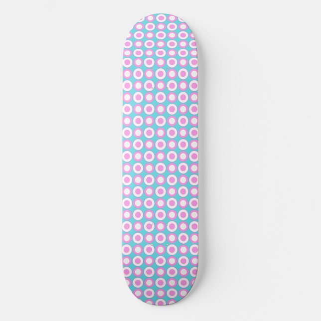Mazipoodles Polka Dot Donuts - Blaurosa Weiß Skateboard (Vorderseite)