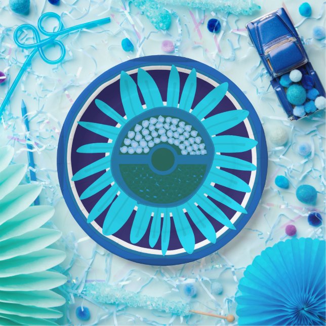 Mazipoodles Sonnenblume Sonnenschein: Blau 1 Pappteller (Party)