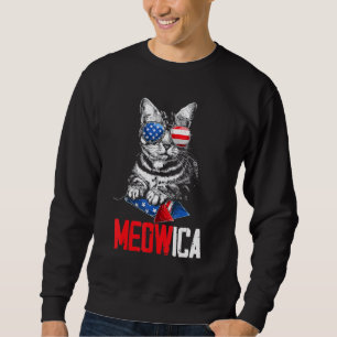 Mb35 4. Juli Meowica American Flag Feuerwerk Ca Sweatshirt