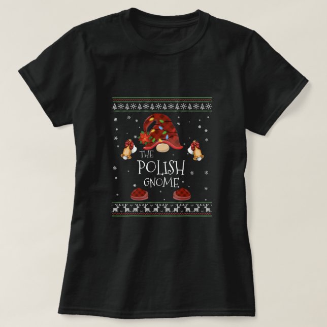 MB Polish Gnome Buffalo Pläd Christmas Light Ugly T-Shirt (Design vorne)