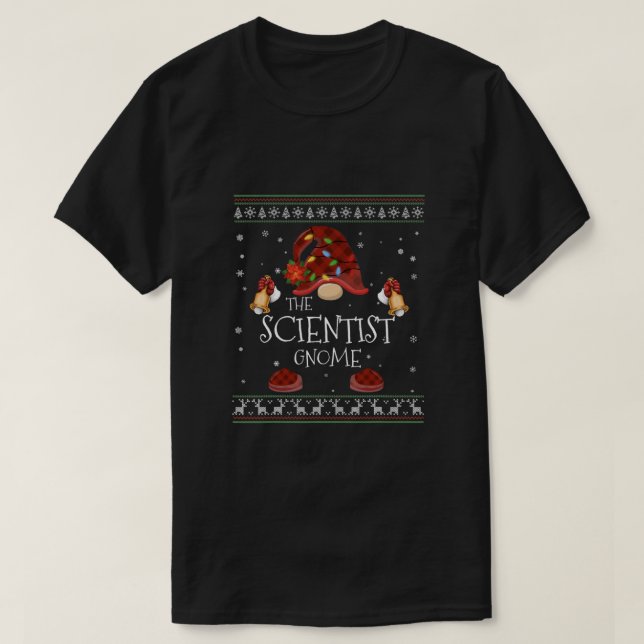 mb Scientist Gnome Buffalo Kariertes Weihnachtslic T-Shirt (Design vorne)