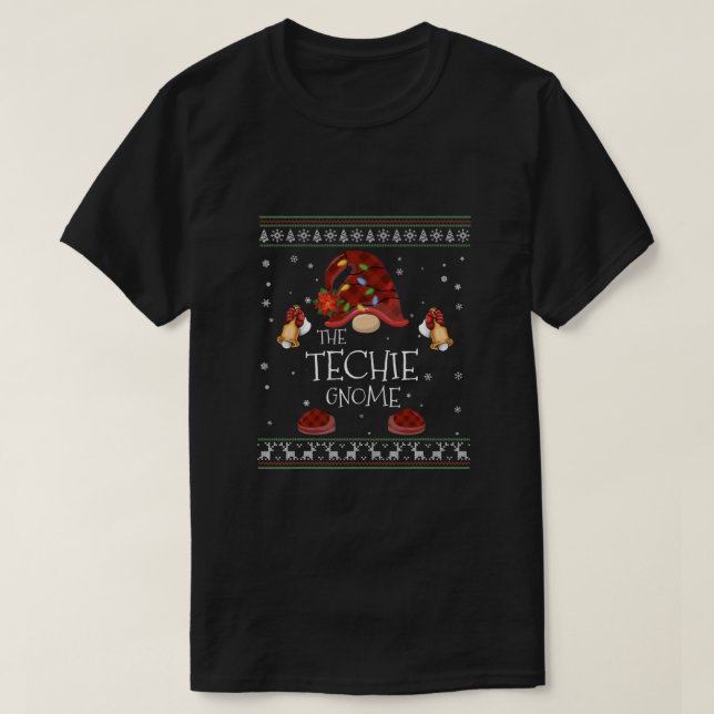 mb Techie Gnome Buffalo Kariertes Weihnachtslicht  T-Shirt (Design vorne)