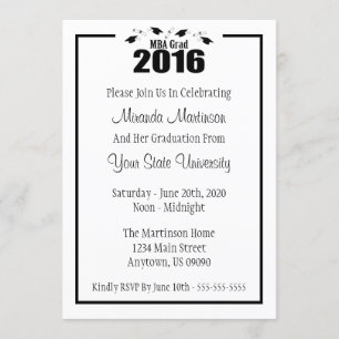 Mba-Absolvent-Abschluss 2016 laden ein (schwarze Einladung