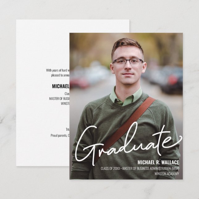 MBA Business Graduate Custom Foto Name Ankündigung (Vorne/Hinten)
