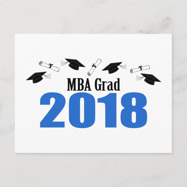 MBA Grad 2018 Postcard Invite (Blue Caps) Einladungspostkarte (Vorderseite)