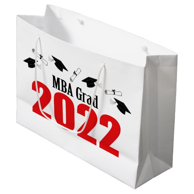 MBA Grad 2022 Abschluss Gift Bag (rot) Große Geschenktüte (Vorderseite Schrägansicht)