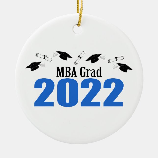 MBA Grad 2022 Caps And Diplomas (Blue) Keramik Ornament (Vorne)
