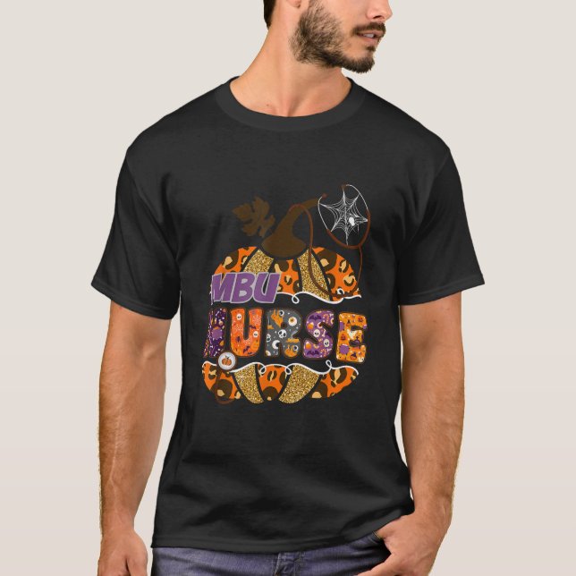 MBU Nurse Stethoscope Leopard Halloween Pumpkin Co T-Shirt (Vorderseite)