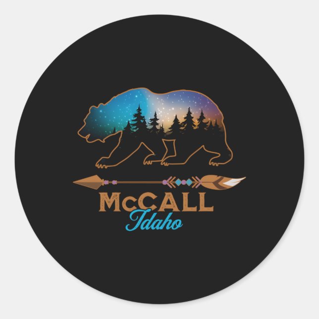 Mccall Idaho Bear Starry Night Sky Forest Novelty Runder Aufkleber (Vorderseite)