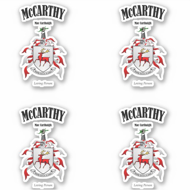 McCarthy Wappen Irish Translation & Meaning (x4) Aufkleber (Vorderseite)