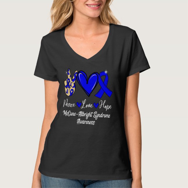 McCune Albright Syndrome MAS Peace Love Hope Blue  T-Shirt (Vorderseite)