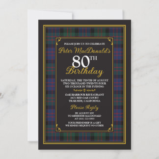 McDonald MacDonald Tartan 80. Geburtstag Einladung