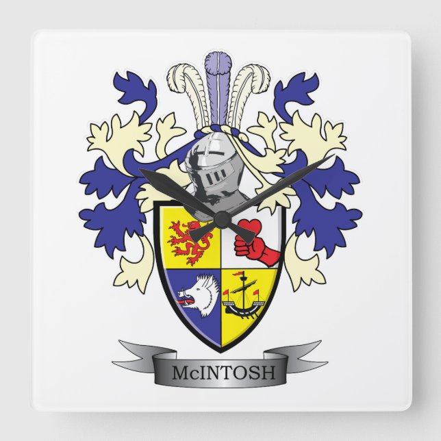 McIntosh Family Crest Coat of Arms Quadratische Wanduhr (Vorderseite)