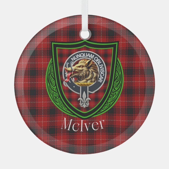 McIver Scottish Clan Tartan & Crest Ornament Aus Glas (Vorderseite)