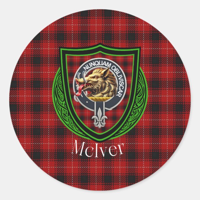 McIver Scottish Clan Tartan & Crest Runder Aufkleber (Vorderseite)