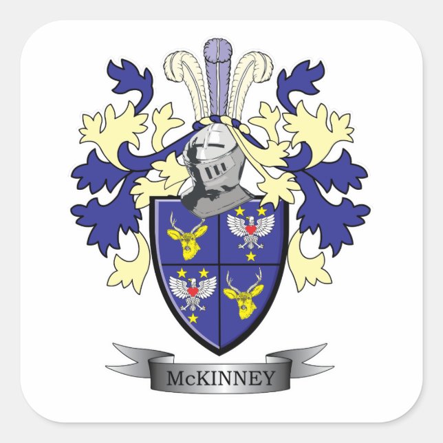 McKinney Family Crest Coat of Arms Quadratischer Aufkleber (Vorderseite)