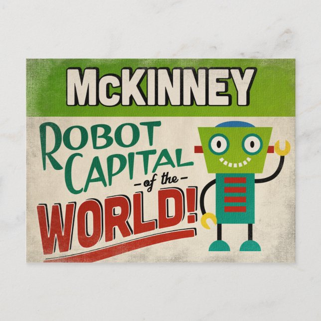 McKinney Texas Robot - Funny Vintag Postkarte (Vorderseite)