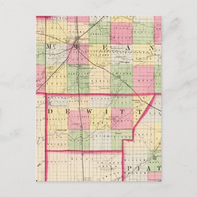 McLean, De Witt, Piatt Landkreise Postkarte (Vorderseite)