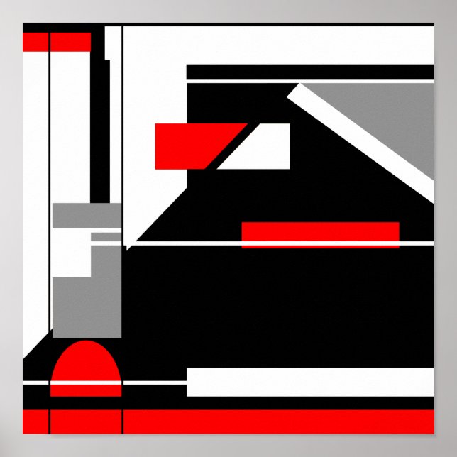 MCM-ähnliches Schwarz-weißes Design in Red Gray Poster (Vorne)