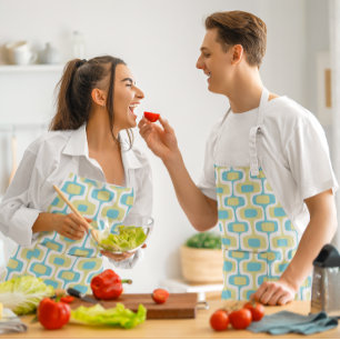 MCM Aqua Blue Trendy Mitte des Jahrhunderts Modern Schürze