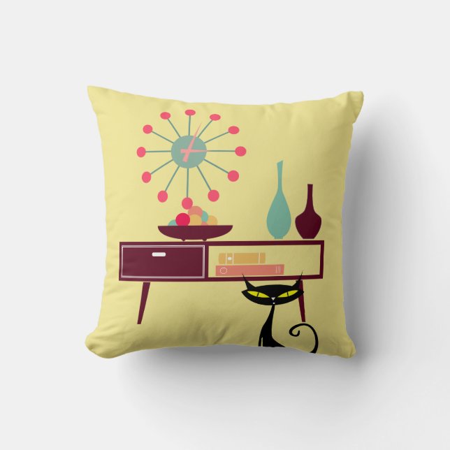 Mcm-Atomära-Katzen-Uhr-Möbel-Kissen Kissen (Vorderseite)